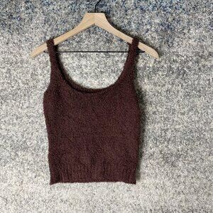 SHEIN‎ Tank Top Womens L/XL Brown Fuzzy Knit Sweater Camisole Scoop Neck Cozy